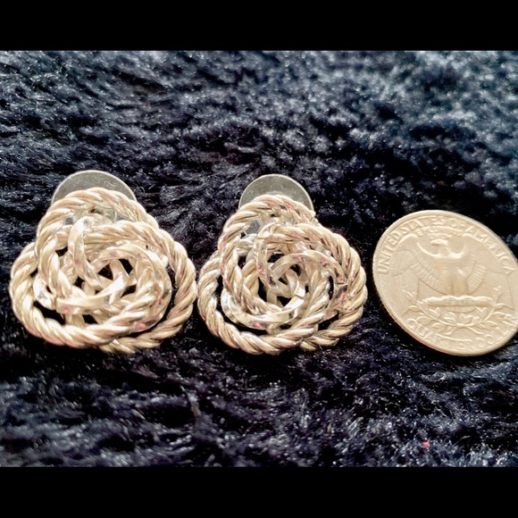 Silver Knot Stud Earrings - Picture 2 of 2